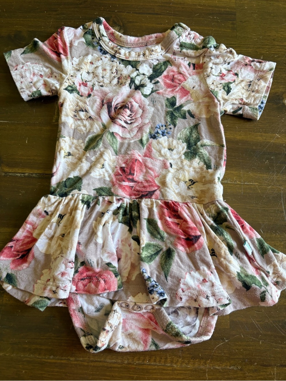 Posh Penny French Gray Rose Floral Dress Onesie Baby Girl Bamboo 3/6 Months